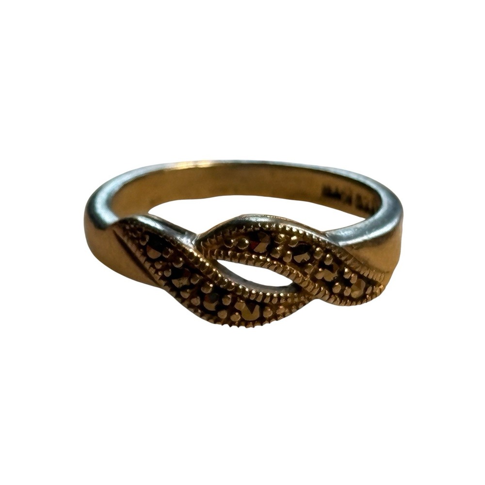 Sterling Silver Marcasite Swirled Openwork Wavy Scroll Band Ring Size 5.5 VTG